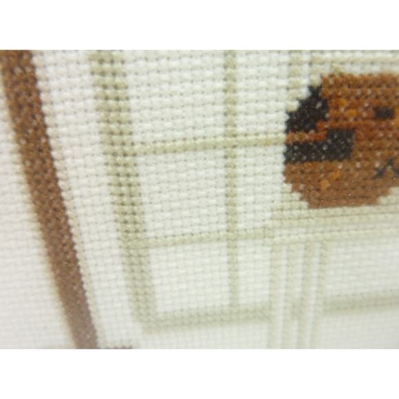 Vintage Cross-stitch Violin on Chair Framed Cottage Musician Home Decor - Picture 4 of 6